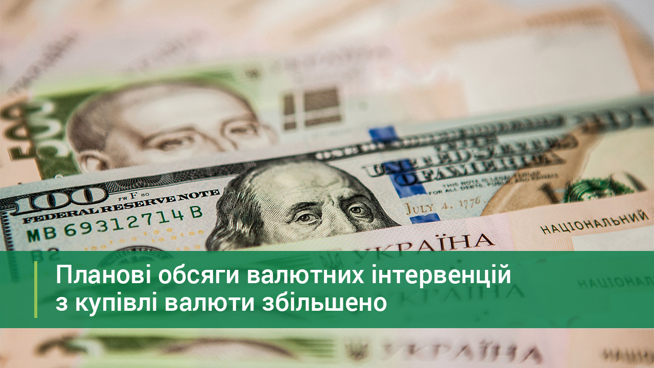 Планові обсяги інтервенцій з купівлі валюти на міжбанківському валютному ринку збільшені до 30 млн дол. США на день